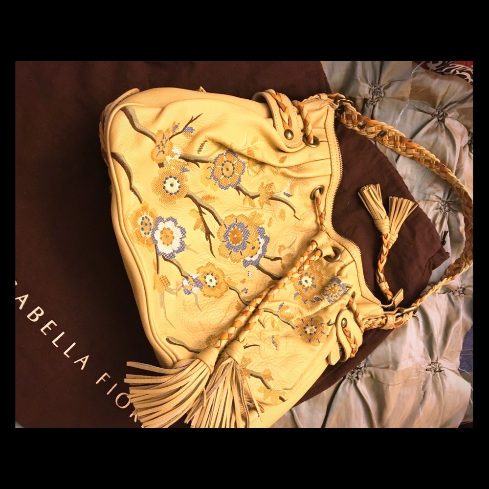 Cream embroidered shoulder bag